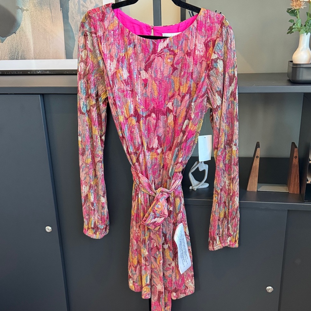 Dress the Population Kirsi Floral Long Sleeve Minidress, Size Large